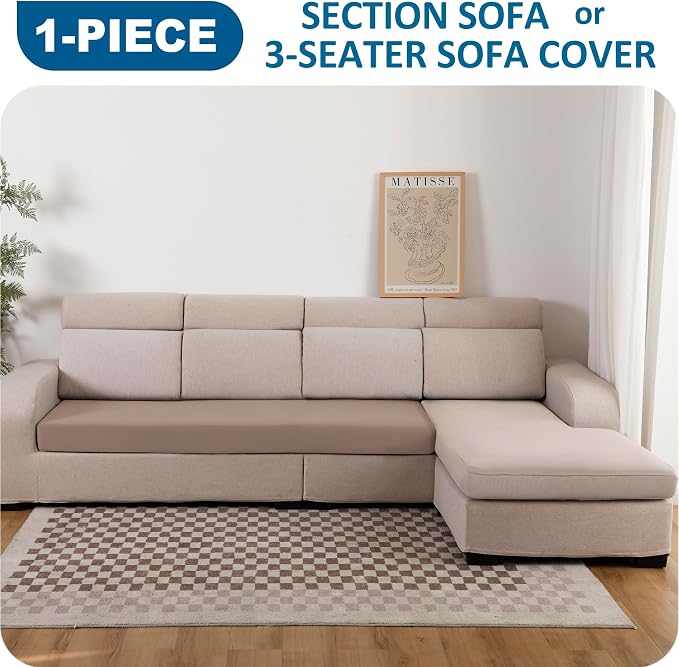 Waterproof Couch Cushion Covers Sofa Seat Cover, Stretch Sofa Cushion Slipcovers for Sectional Sofa, Reversible Furniture Protector Covers for Kids Pets, Washable(Large, Camel)