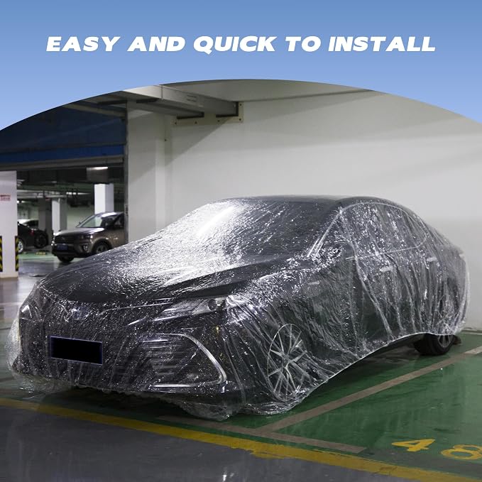 6-Pack Disposable Car Covers, Universal Clear Plastic Car Cover with Elastic Band, Waterproof Rainproof Dustproof Car Cover for SUV Sedan (15.7ft x 24.6ft)