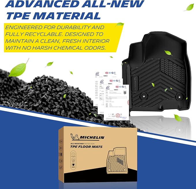 Michelin Vehicle Mats, All-Weather TPE Custom Fit Liner for 2019-2026 Silverado/Sierra 1500, 2020-2026 2500/3500, Crew Cab Bucket Seat Carpet Floor with Rear Under-Seat Storage, Premier A