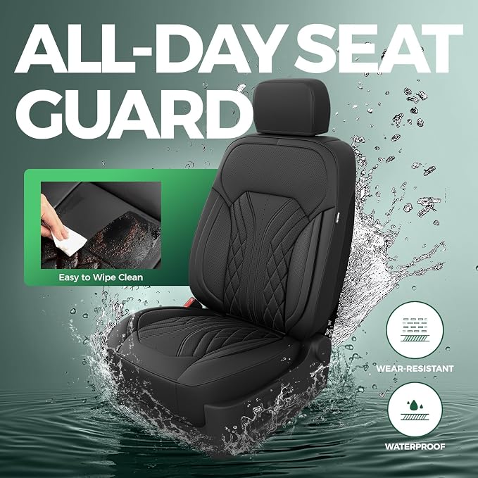 Truck Leather Seat Covers for Chevy Silverado Gmc Sierra 2019-2026 | Crew Cab 1500/2500/3500HD, Bucket Seat, NO Rear Seatback Storage, Scratch-resistant, Easy-clean, Pickup Protector, Full Set