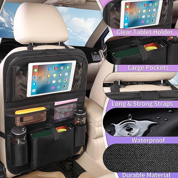 Car BackSeat Organizer, for Kids Car Organizer Kick Mats Kick Mats Back Seat Protector with Touch Screen Tablet Holder, for Kids, Car Travel Accessories, 1 Pack