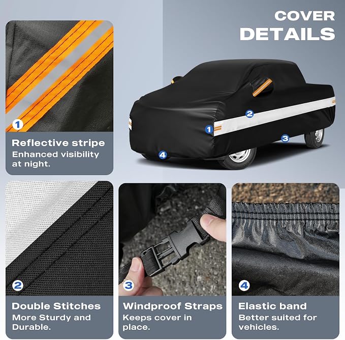 10 Layers Truck Cover Waterproof All Weather Custom Fit for Jeep Gladiator(2019-2026), Outdoor Full Exterior Pickup Car Cover for Automobiles Sun Rain Snow Ice Protection. Black