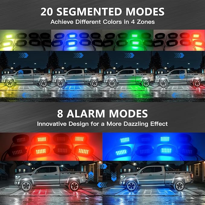 12 Pods Segmented Alloy RGB LED Rock Lights for Trucks Jeeps Golf Cart Offroad ATV UTV SXS, Waterproof Shockproof Metal Underglow Kit with APP/RF Control Sync Music Multicolor Underbody Fender Light