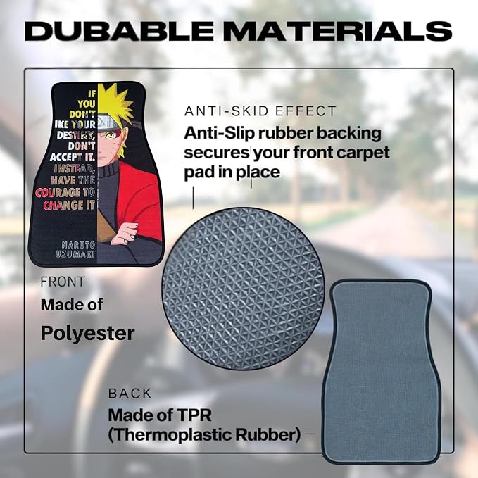 Anime Car Carpet Mat Set of 2 Front, NAR sage Design Automotive Accessories Interior All Weather Floor Mats Decor with Non Slip Black Anti Skid Backing