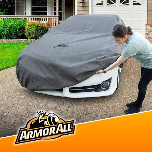 Armor All Car Cover Waterproof All Weather Heavy Duty for Sedan up to 203" | Scratch-resistant soft lining, 6 secure straps, includes storage bag, works for Sun Rain Snow Hail Outdoor Indoor Protection