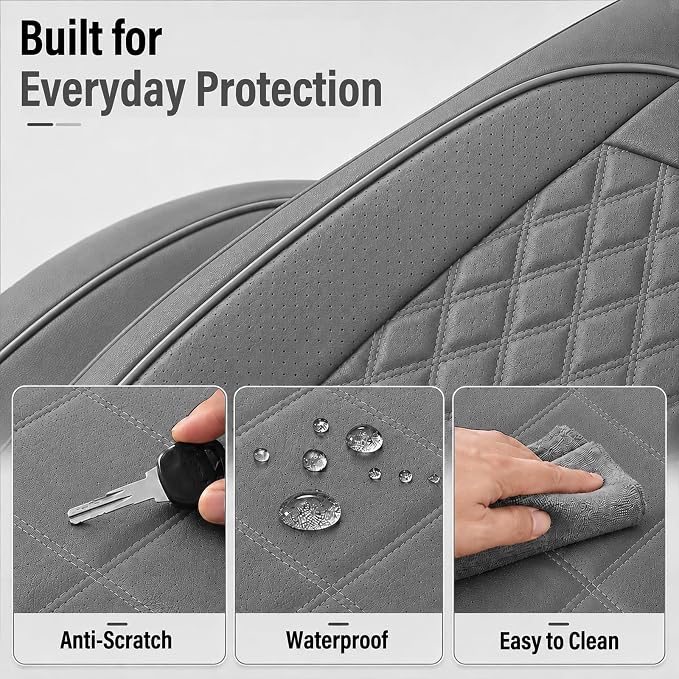 HChengkikz Car Seat Cover, Waterproof Nappa Leather (Gray) | Breathable, Airbag compatible, Easy to Install, Universal Fit for Most Cars, Sedans, SUVs, Vans, Trucks