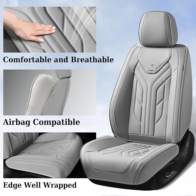 Coverado Seat Covers, Car Seat Covers Front Seats, Leather Seat Covers for Cars, Automotive Seat Covers Car Seat Protector Car Seat Cushion Universal Fit for Most Sedans SUV Pick-up Truck(Grey)