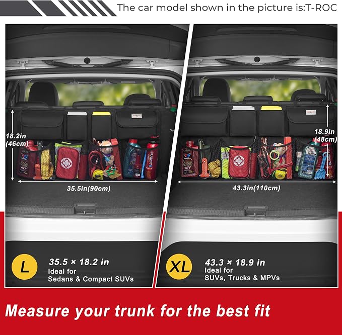 SURDOCA Car Trunk Organizer, LARGE CAPACITY(43 x 19 in) Car Storage Bag with 8 Pockets, 7X Upgraded Trunk Storage Organizer for Car, SUV, Truck, MPV