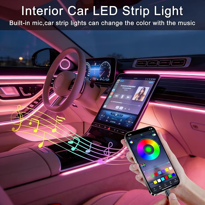 Interior Car LED Lights, 5 in 1 RGB Ambient Lighting Kit with 236" Fiber Optic, 16 Million Colors, APP Control, Music Sync Car Neon Lights for Cars, Trucks, SUVs