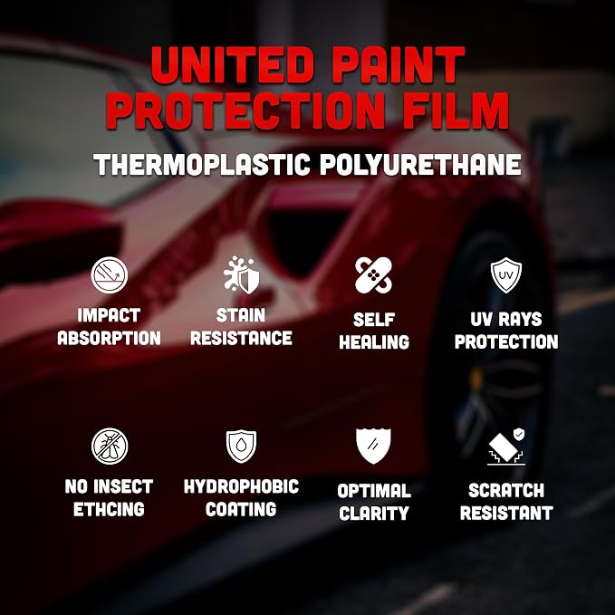 United Glossy Clear PPF Paint Protection Film - 7.5 mil TPU Polyurethane Automotive Clear Bra, Self Healing, UV Protection, Scratch and Stain Resistant Vinyl Wrap, 60 in x 36 in Sample Size