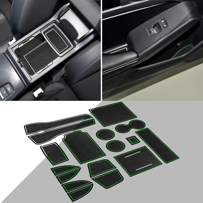 for Honda Civic Accessories 2022 2023 2024 2025 2026 11th Gen Sedan Cup Holder Insert Center Console Liner Door Slot Mats Pad Coaster Rubber Custom Interior 17PC (White Trim, Glow in Dark)