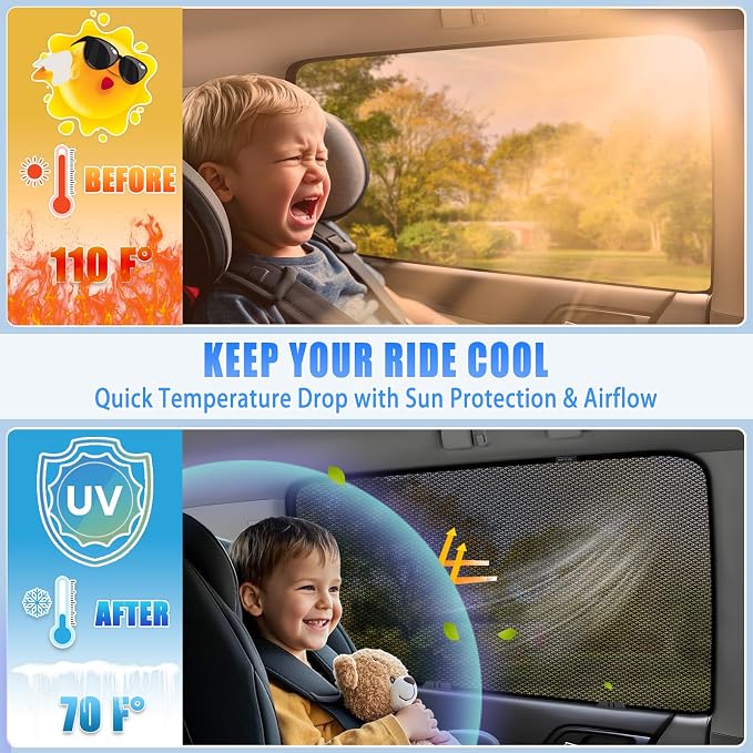 ZATOOTO Car Window Shades for Outback 2021-2024, Ventilation & Bug-Free | 99% UV Block, Heat Reduction, Camping Privacy, Strong Magnets, Baby Pet Protection, Road Trip Comfort, Easy Install