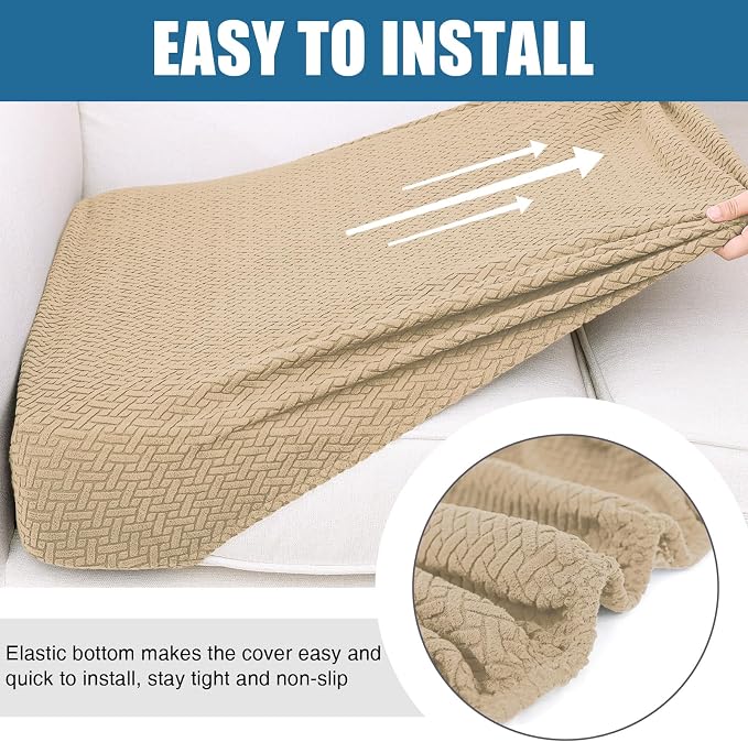 Smiry Waterproof Couch Cushion Covers, Stretch Jacquard Thick Sofa Cushion Covers, Washable Seat Slipcover Elastic Furniture Protector for Pets, Kid (Medium, Light Brown)