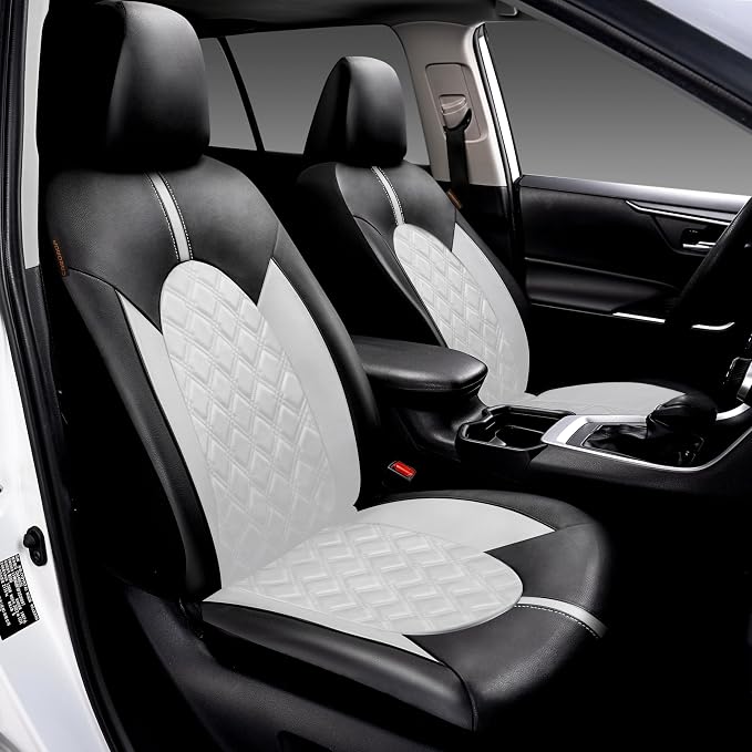 CAROMOP Luxury PU Leather Car Seat Covers Front Set, Anti-Stain Waterproof Automotive Seat Covers for Cars, Universal Car Interior Covers Seat Protectors for SUVs Pick-up Trucks(Dove Gray)