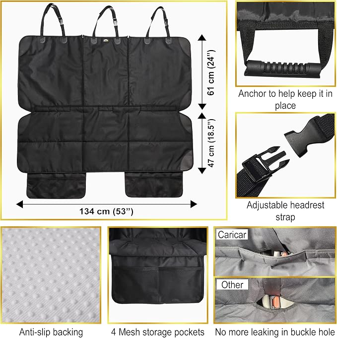 Car Seat Protector, Under Child Car Seats Cover | Waterproof, 3 Functional Rear Belts, Baby Carseat Cushion, Covers Fabric and Leather Seats | 4Pockets Non-Slip Thick Padding