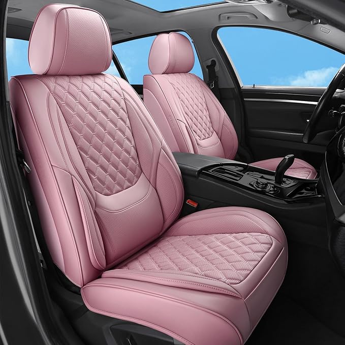 Car Seat Covers Full Set,5 Seat Leather Seat Covers for Cars,Front Seats and Back Seat Cover,Waterproof Car Seat Cushion Protectors,Universal Fit for Most Cars SUV Trucks (Pink, Full Set)