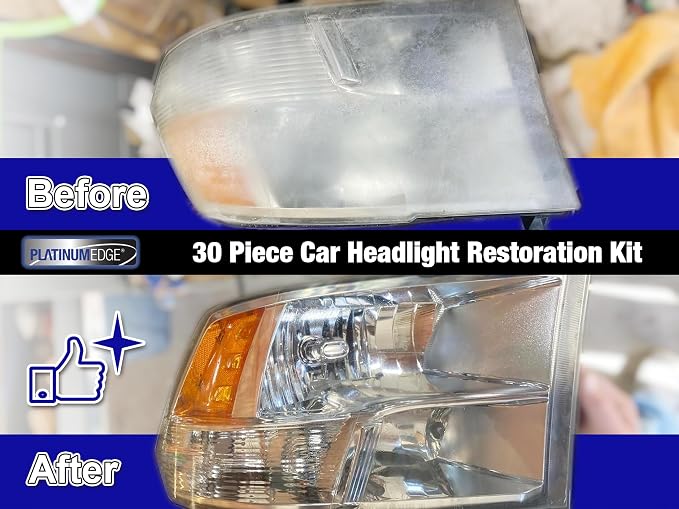 PLATINUMEDGE Car Headlight Restoration Kit, 3 inch Car Headlights Lens Polishing Sanding Discs with 3 inch Buffing Polish Pads for Drill, 30 Pc Car Headlight Restorer and Renewer Kit