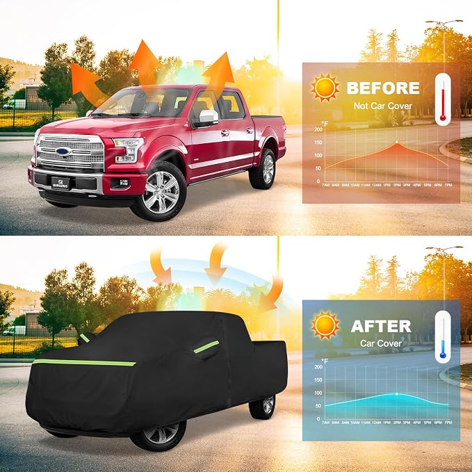 QUNSUNUS Truck Cover for Ford F150 SuperCrew 5.5ft&6.5ft Bed and Regular Cab 8ft 2004-2025, Waterproof F150 Truck Cover with Zipper, Compatible with RAM 1500 Crew Cab 6.4ft 2019-2025