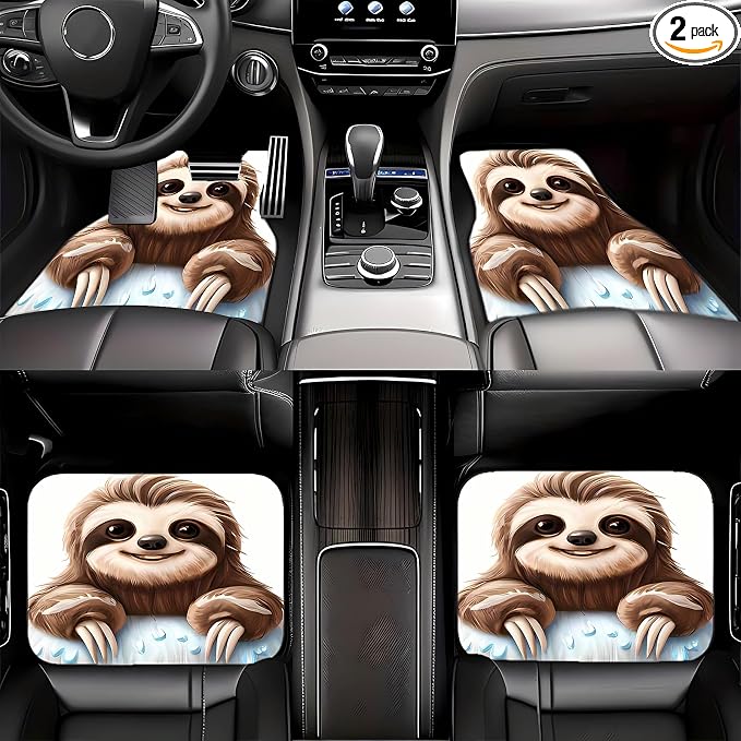 Universal Fit Car Floor Mats Set of 4Pcs, Cute Sloth Pattern All-Weather Front Rear Car Carpet Mats, Non-Slip Car Floor Mat Car Accessories for Automotive Trucks SUV Sedans Vans