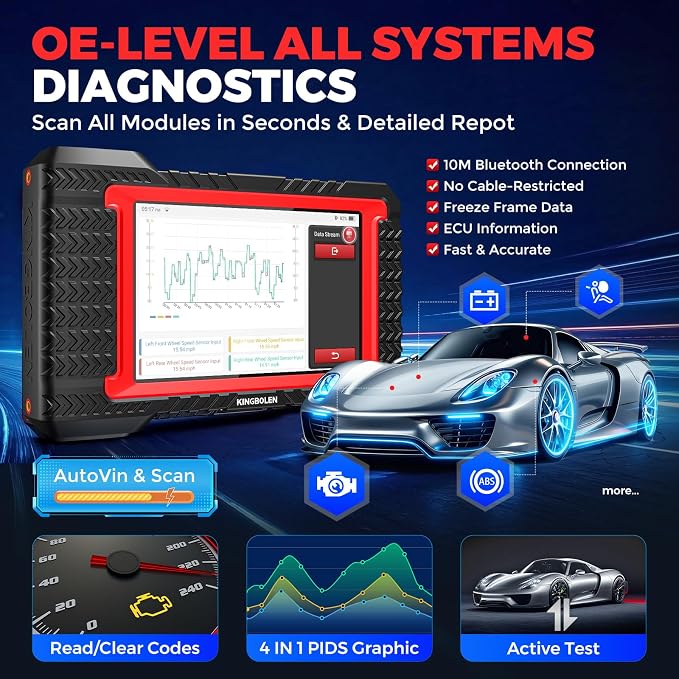 KINGBOLEN K7 Bidirectional Scan Tool 2026 OBD2 Scanner Bluetooth with Lifetime Updates, No Annual Fees, 31+ Resets, Component Matching, All System Diagnostic, CAN FD, FCA AutoAuth, Crankshaft Relearn