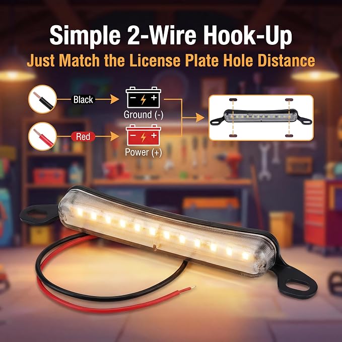 ANKIA Universal 12 LED License Plate Light for Car Trailer UTV ATV Truck RV Boat - Running Lamp, Reverse and Tail Light Assembly (Amber)