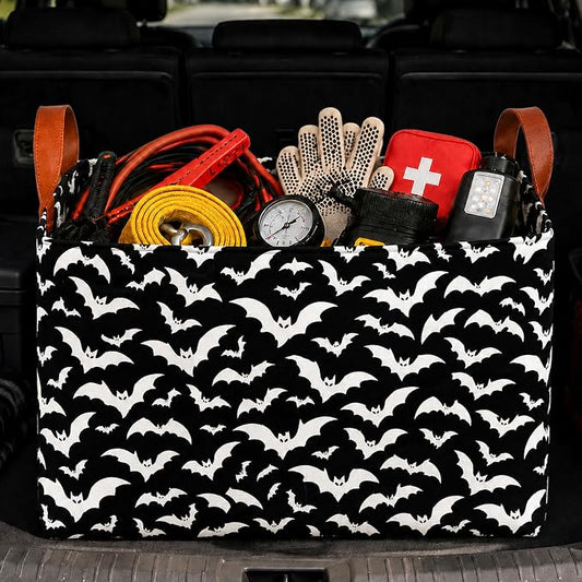 Bat Car Trunk Organizer,20L Collapsible Auto Storage Basket with Handles | Waterproof Soft Storage Chest,Shopping Grocery Bags Rectangle Fabric Bins Storage Box for Car SUV,Bat Gifts for Driver