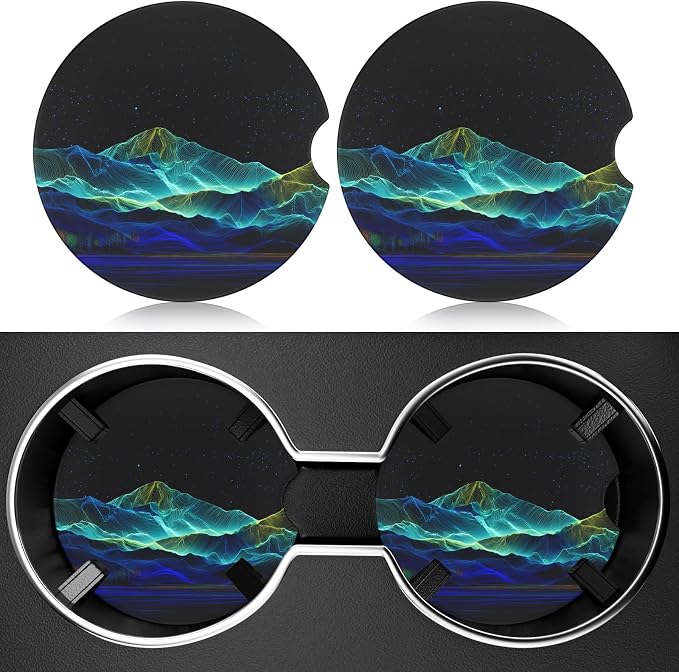 2 Pack Car Cup Holder Coaster, 2.63 inch Anti Slip Insert Absorbent Ceramic Car Coaster with Cork Base and Finger Notch, Cute Car Accessories Interior for Women, Cute Car Coasters.