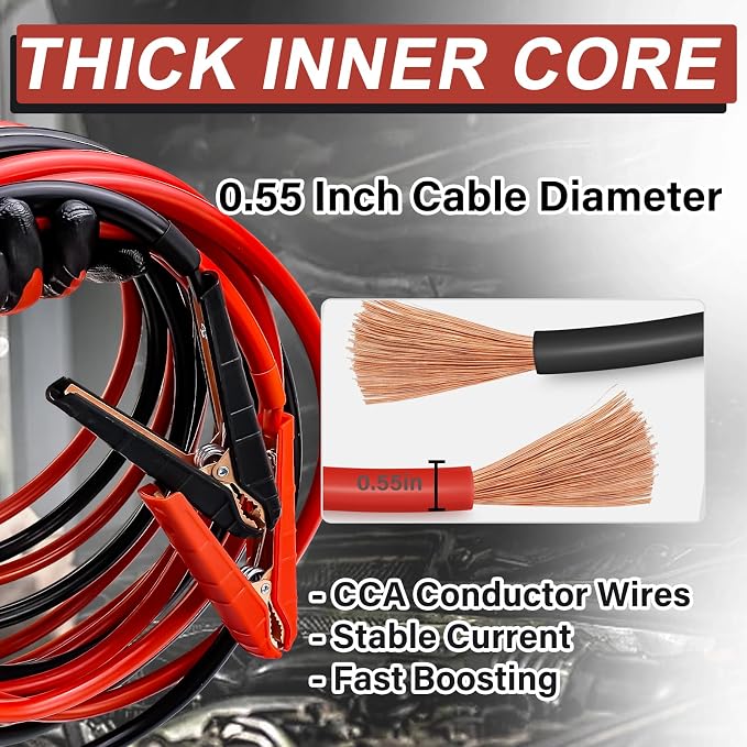 Heavy Duty Jumper Cables, 0 Gauge 25FT Automotive Booster Jumper Cable for 12V/24V Car, SUV &Truck Battery, Jumper Cable with Strong Clamps & Thiekened Inner Core, Carry Bag and Gloves Included