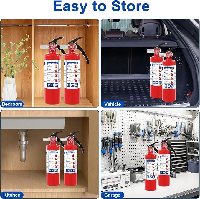 4 Pack ABC Dry Chemical Fire Extinguishers with Mount | 2.5 lb 1A:10B:C Rating for Home, Car, Boat, Quick Release Handle, Compact & Portable Dry Powder Extinguisher