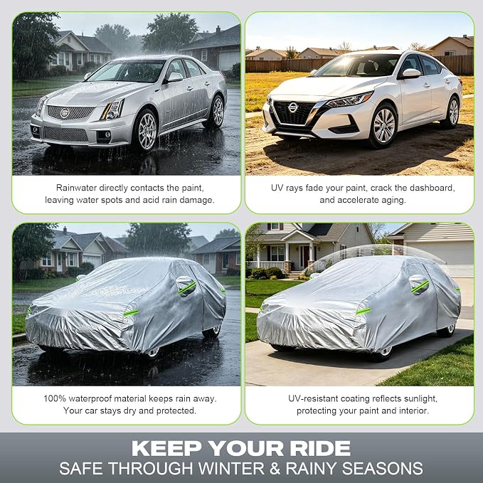 Kaugung Car Cover Custom Fit for 350Z 370Z Z (2002-2026), 6 Layers Waterproof All Weather for Automobiles Full Exterior Cover Rain Sun Snow Protector with Door Zipper. Silver