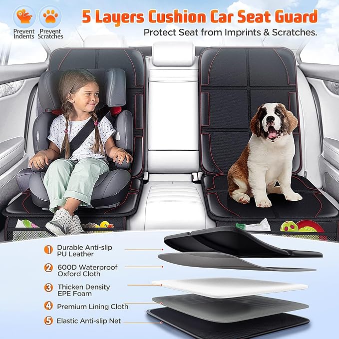 Gimars XL Thickened Car Seat Pad, Pack of 2, [ISOFIX Suitable], Universal Waterproof 600D Oxford Car Seat Protector with Mesh Pockets, Universal for SUVs, Cars and Trucks, Black