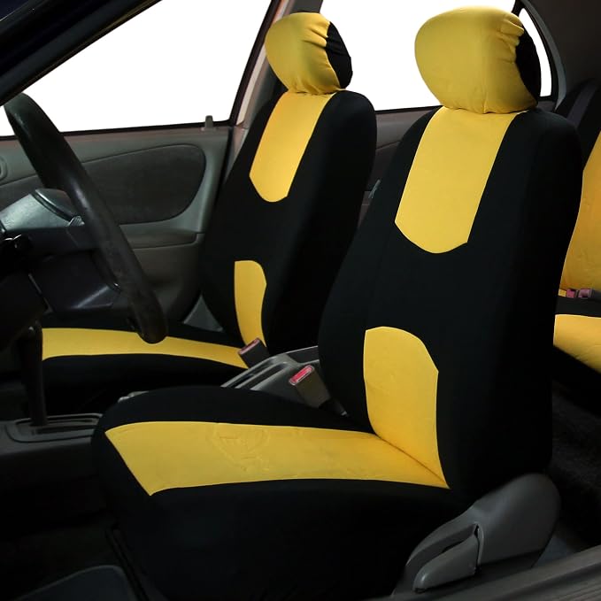 FH Group Car Seat Covers Full Set Cloth - Universal Fit Automotive Seat Covers, Low Back Front Seat Covers, Solid Back Seat Cover, Washable Car Seat Cover for SUV, Sedan and Van Yellow