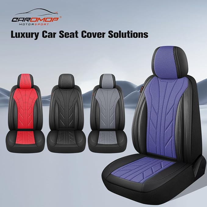 CAROMOP Breathable Cloth Fabric Car Seat Covers 2 Front Seats,Faux Leather 3D Foam Back Support Seat Cover for Car,Universal Seat Covers for Cars,Trucks,SUVs,Front Seat Armrests Compatible(Black/Blue)