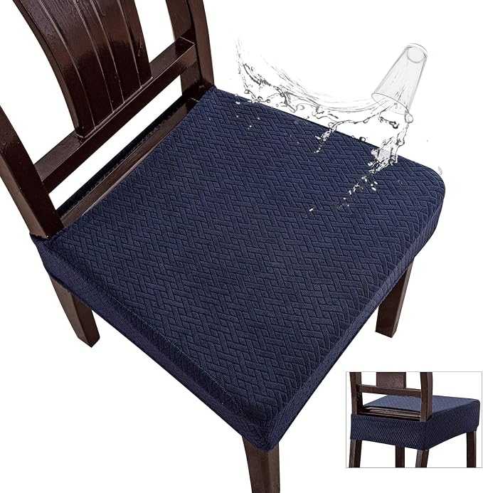 Genina Waterproof Seat Covers for Dining Room Chair Covers Waterproof Dining Chair Covers (2 PCS-Rear-gapped, Navy Blue)