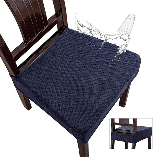 Genina Waterproof Seat Covers for Dining Room Chair Covers Waterproof Dining Chair Covers (4 PCS-Rear-gapped, Navy Blue)