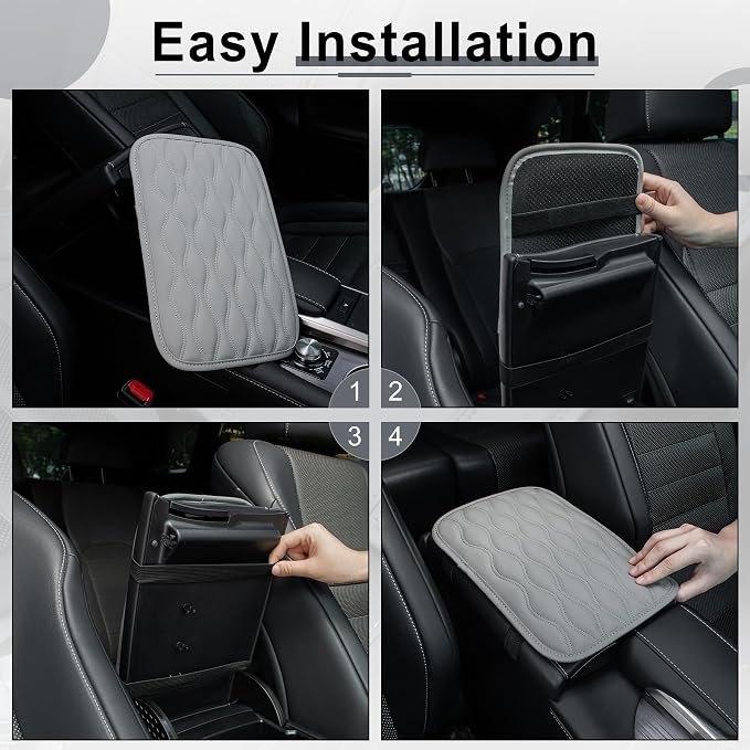 Amiss Car Center Console Cover, Upgraded Leather Car Armrest Cushion, Universal Waterproof Cushion Pad, Non-Slip Car Interior Accessories, Fits Most Sedans SUVs Trucks (Gray)