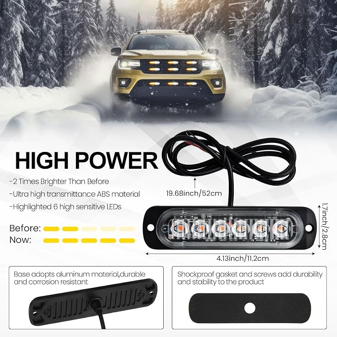 Tallew 20 Pack LED Emergency Strobe Lights 6 LED Amber Surface Mount Flashing Lights Warning Emergency Flashing Lights Construction Caution Lights for Truck Off Road Car Firefighter Vehicles ATV SUV