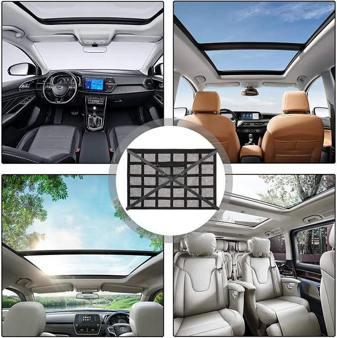Car Ceiling Net Storage Bag Large Capacity Space Saving Roof Cargo Net | Car Trunk Storage Pocket Organizer Stretch Interior Travel Sundries Bag Elastic Mesh Overhead Ceiling Storage for Truck SUV