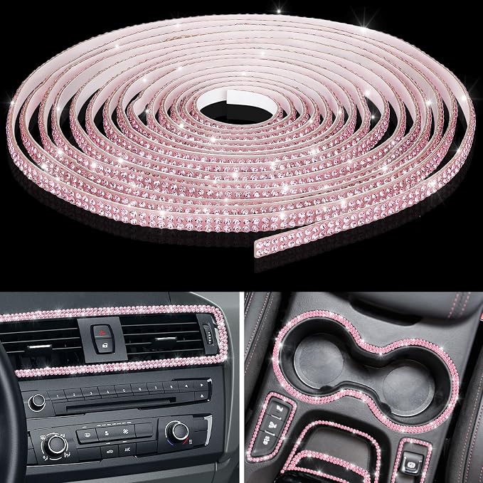 Kingdder 16.4 ft Bling Car Trim Self Adhesive Bling Car Accessories for Women Rhinestone Strip Glitter Diamond Sticker DIY Line Molding Dashboard Decal Shiny Auto Stuff for Interior Exterior Decor16