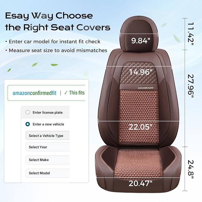 Coverado Car Seat Covers Full Set, 5 Seats Car Seat Protector, Universal Breathable Car Seat Covers Front Seats Back Seats, Car Seat Cushion Fit for Most Vehicles Brown