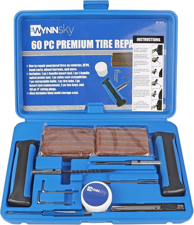 60PCS Heavy Duty Tire Plug Repair Kit, Ideal for Motorcycle, ATV, Jeep, Truck and Tractor