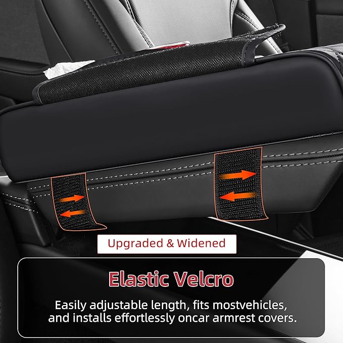 5 in 1 Nappa Leather Console Armrest Cover, Black | Built-in cup holder, tissue slot, phone holder & 2 storage pockets, practical car accessories fit SUV sedan truck
