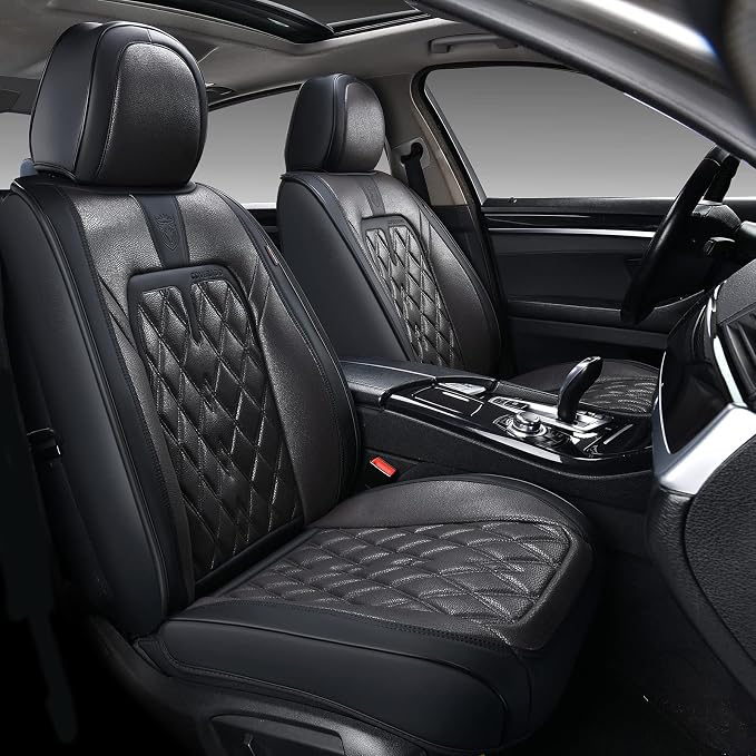 Coverado Car Seat Covers Front Seats, 2 Pack Waterproof Leather Seat Covers for Cars, Luxury Car Seat Protector, Anti-Slip Design Seat Cushions, Black Seat Covers Universal Fit for Most Cars