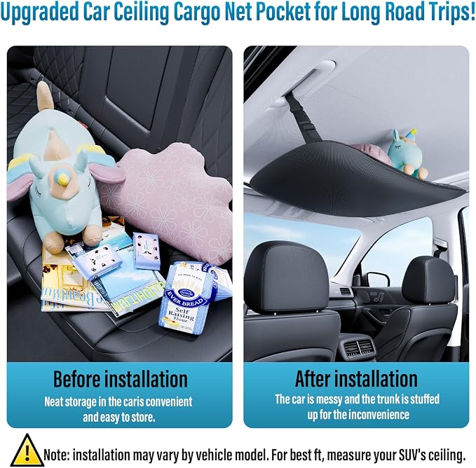 Car Ceiling Cargo Net,Reinforced Heavy-Duty Double-Layer Mesh Storage Bag,Large-Capacity Anti-Sagging Luggage Net for SUVs, Sedans Road Trips, Camping