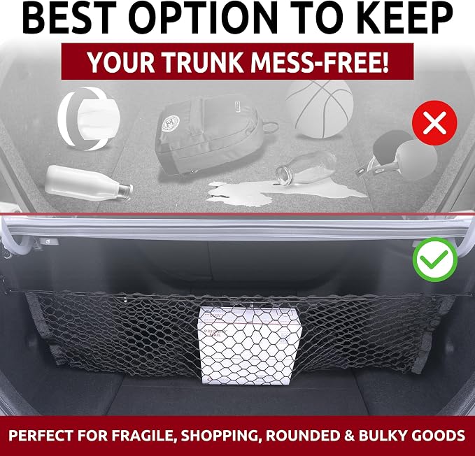 Envelope Style Automotive Elastic Trunk Mesh Cargo Net for Honda Accord 2023-2026 - Premium Trunk Organizer and Storage - Luggage Net for Sedan - Best Car Organizer for Honda Accord Hybrid