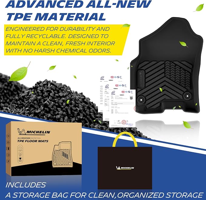 Michelin Vehicle Mats, All-Weather TPE Custom Fit Liner for 2019-2024 Ram 1500 Crew Cab Bucket Seat W/Under Seat Storage, Not Fit Classic Model, Premier