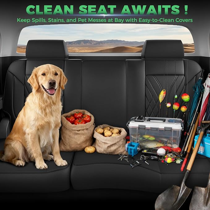 Truck Leather Seat Covers for Chevy Silverado Gmc Sierra 2014-2019 | Crew Cab 1500/2500/3500HD, Bucket Seat, NO Rear Seatback Storage, Scratch-resistant, Easy-clean, Pickup Protector, Full Set