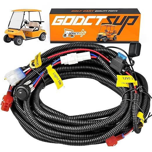 Upgrade Golf Cart Light Wire Harness for Club Car DS&EZGO TXT RXV&Yamaha Models, 12V Universal Golf Cart Headlight Taillight Harness with Fuse, Plug and Play