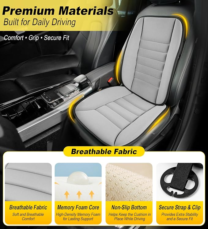 kingphenix 5-Piece Car Seat Cushion Set with Back Support | Full Back Support Pillow and Seat Cushion for Long Driving, Road Trips, Truck, Van, SUV, Gray