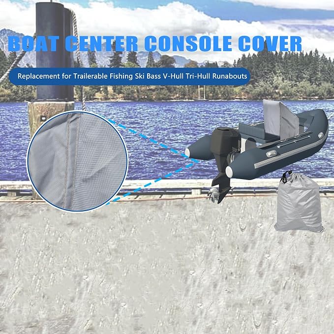WFLNHB Boat Center Console Cover Heavy Duty 600D Replacement for Carolina Skiff Boston Whaler Bay Pro Wellcraft-Grey